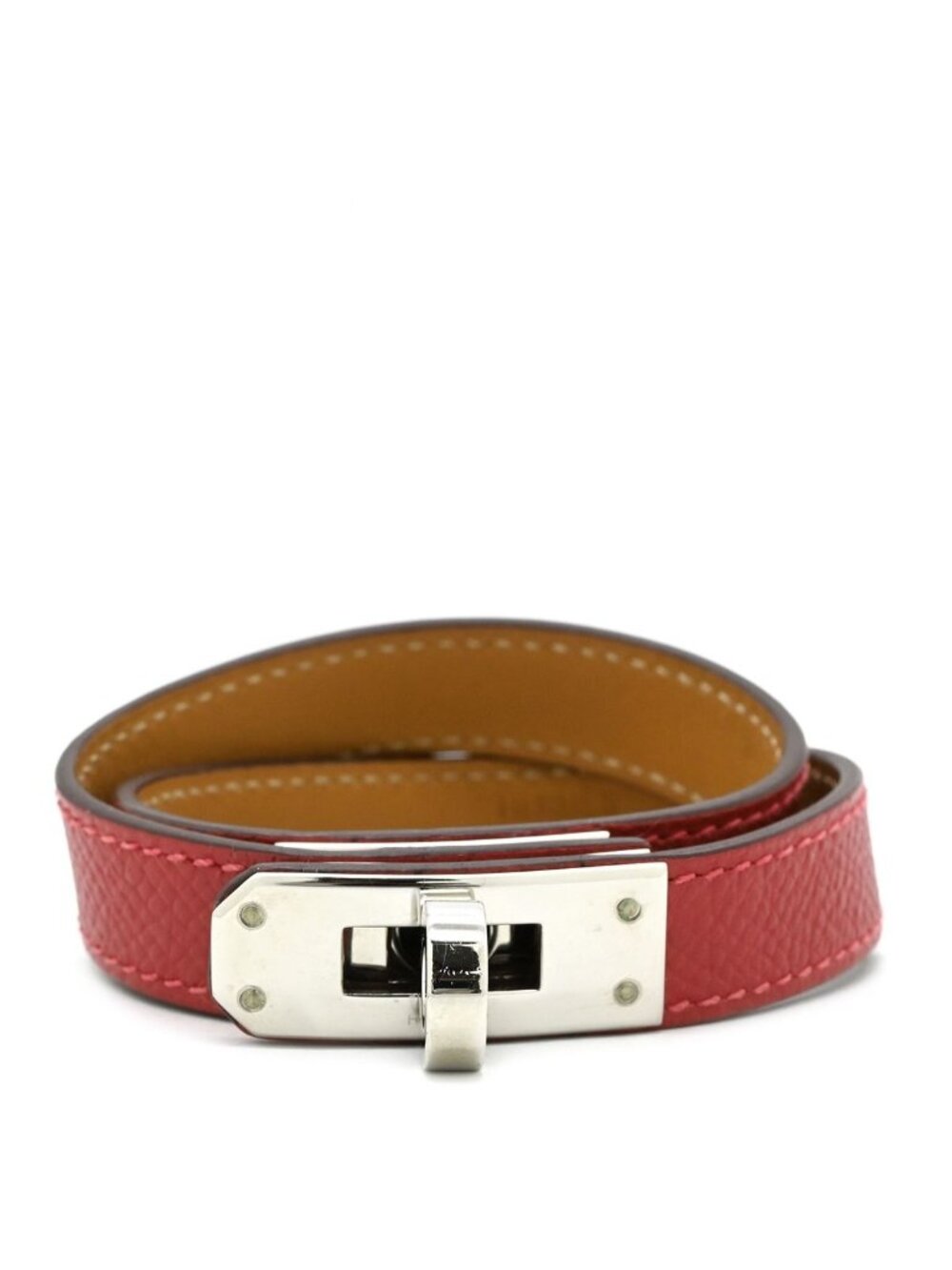 Hermes Bracelet Kelly Double Tour Veau Epsom Metal Red Silver S